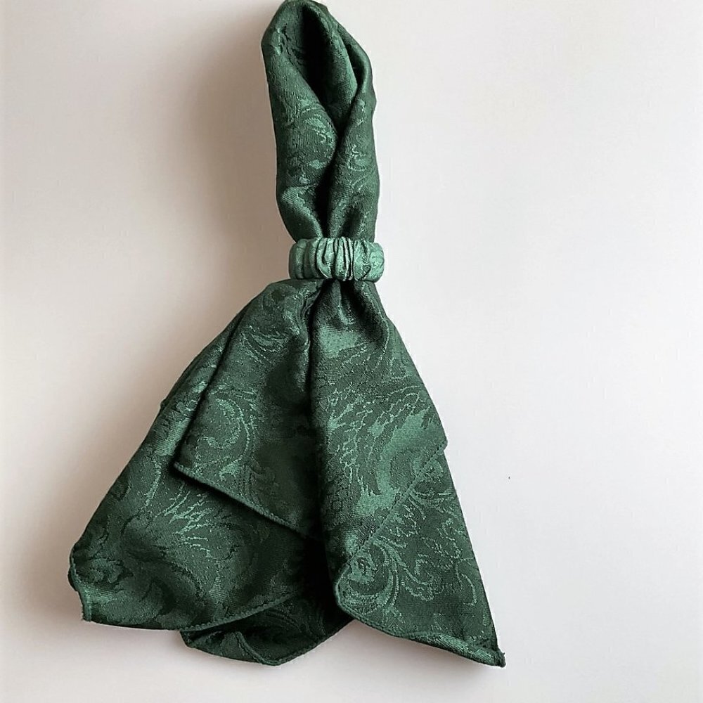 VTG WC Design Forest Green Damask Cloth Napkins & Ring Set - 16 Pcs - Picture 9 of 11
